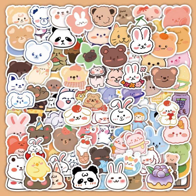 Bear Canister - 100pcs Cute Bear Stickers Vinyl Waterproof