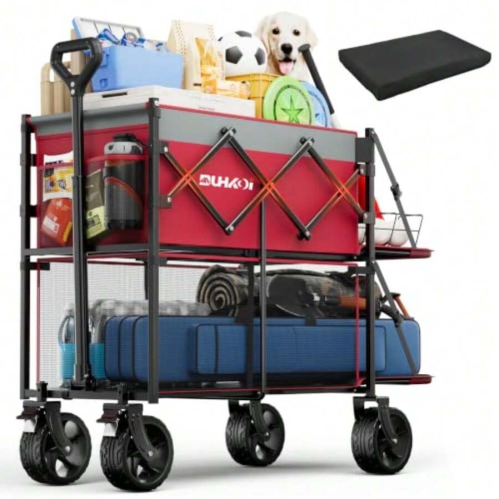 2-Tier Foldable Wagon Cart wit - đánh giá và giá Outdoor Camping Shop